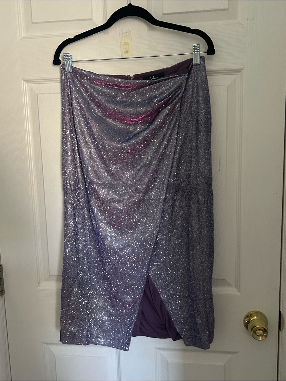 Lulu's Lavender Glitter Drape Midi Skirt